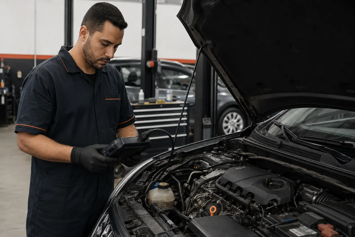 Motor e Injeção Eletrônica em oficina mecânica